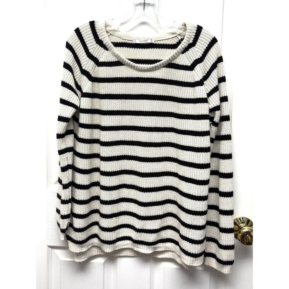 Pull and Bear Sweater Fisherman Stripe Crew Neck Knit Pullover Loose Fit Size M